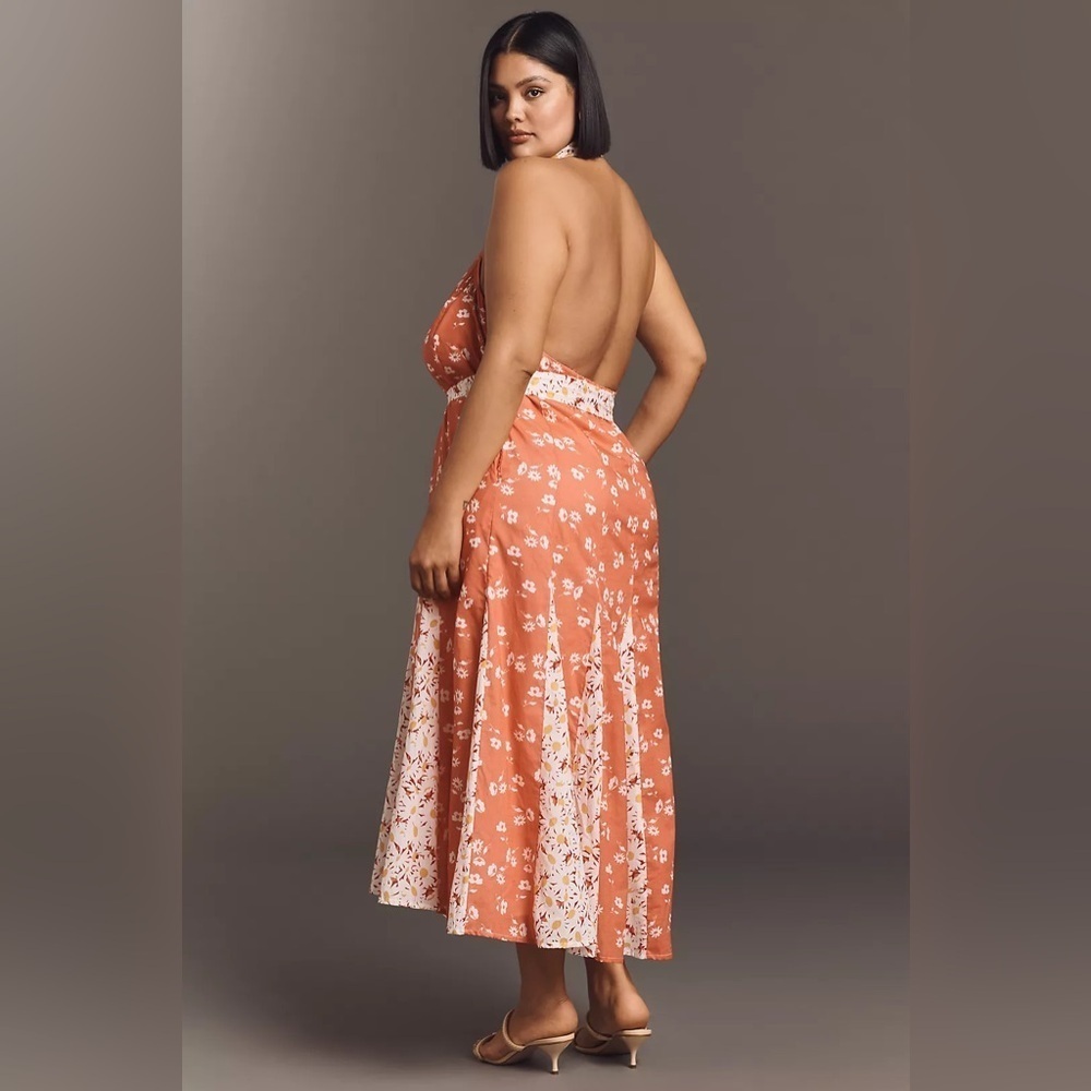 NWT! Anthropologie Maeve Halter Open-Back Godet Midi Shirt Dress 🗝️ 🏵️